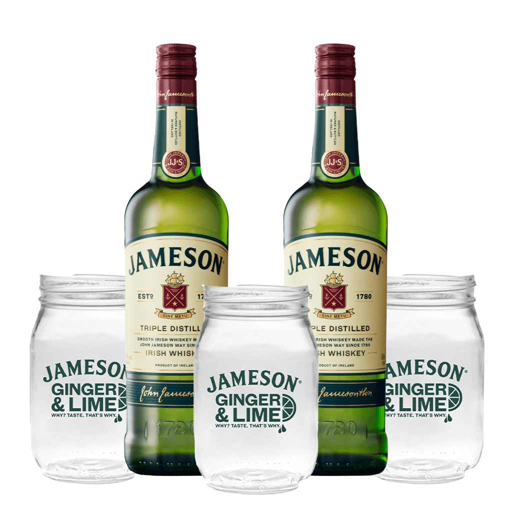 2 Jameson Irish Whiskey 700ml + 3 Jameson Mason Jars (Freebie)