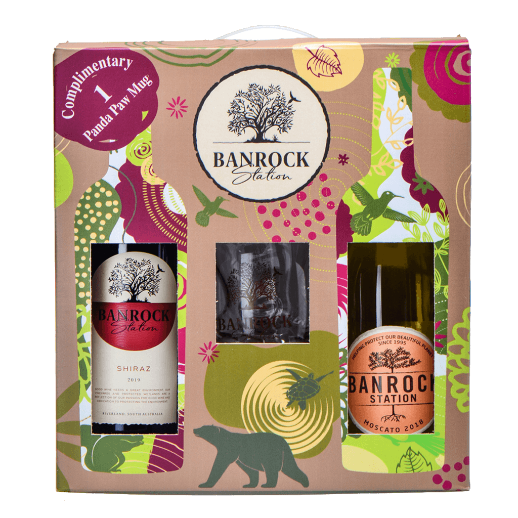 2 Banrock Station Bottles (Shiraz and Moscato) with FREE Wine Glass