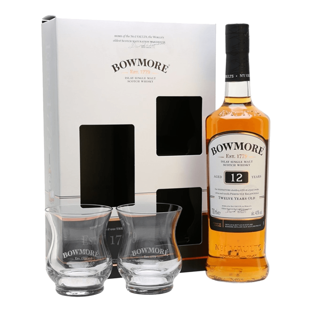 Bowmore 12yo 700ml with Whisky Glasses