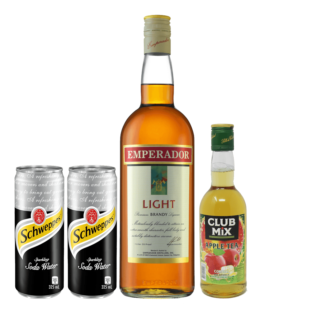 Emperador Light 1L + 2 Schweppes Soda Water 325ml + Club Mix Apple Tea Cordial 350ml