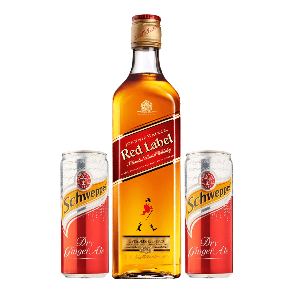 Johnnie Walker Red Label 1L + 2 FREE Schweppes Dry Ginger Ale 320ml