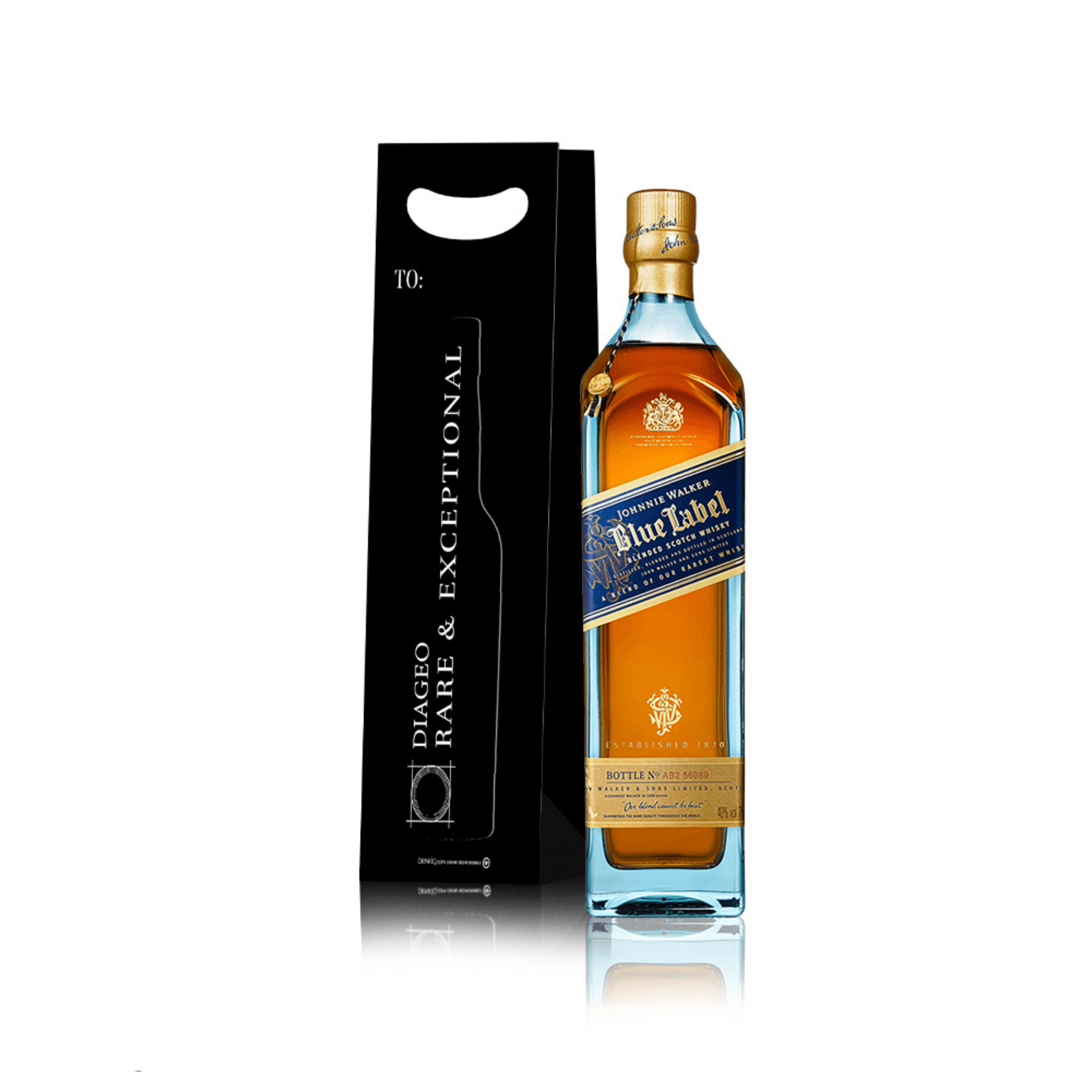 Johnnie Walker Blue Label 750ml + Black Prestige Gift Bag with Note Card