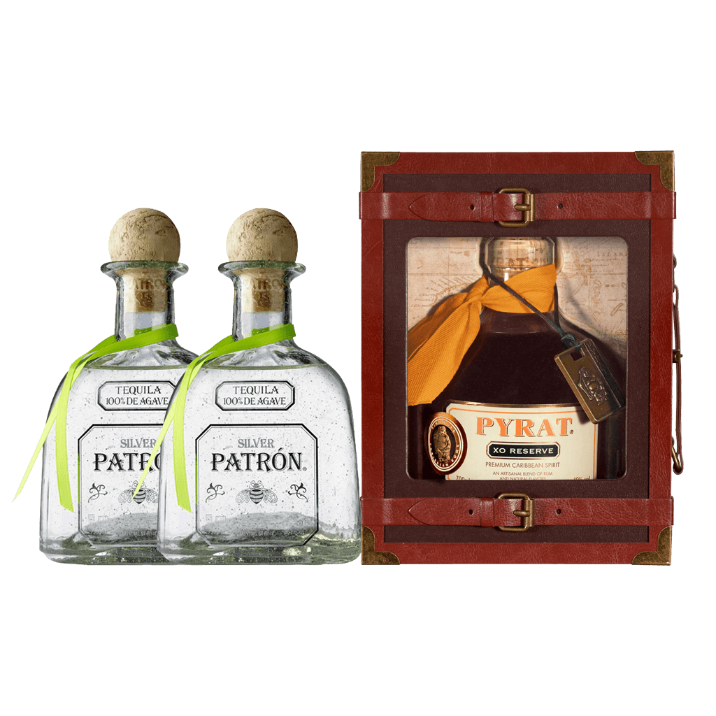 2 Patron Silver 750ml + 1 Pyrat XO Rum Limited Edition Bottle