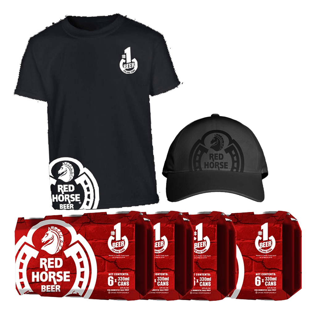 4 Red Horse Beer 330 mL Can 6-Pack + FREE Red Horse Black Shirt and Cap
