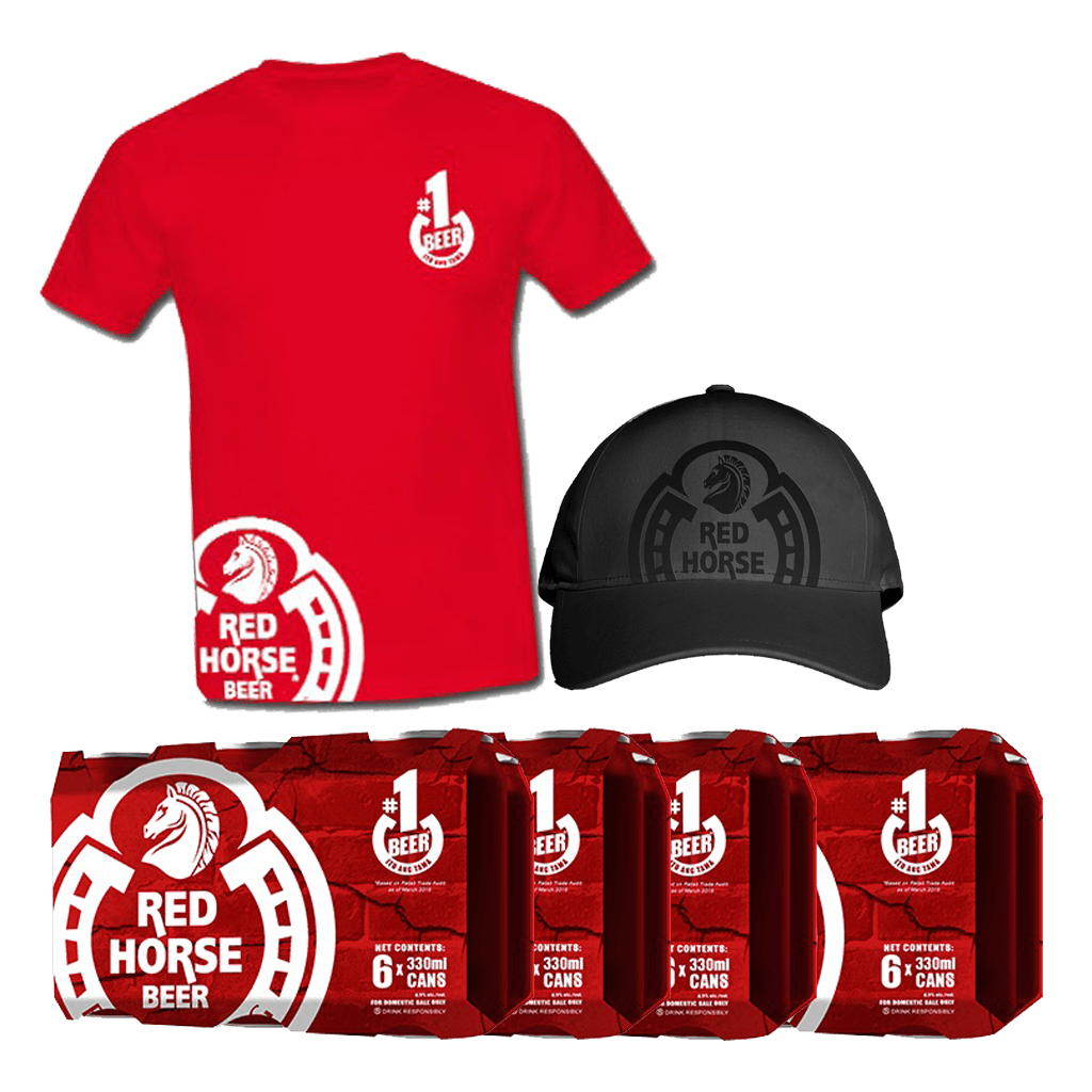 4 Red Horse Beer 330 mL Can 6-Pack + FREE Red Horse Red Shirt and Cap