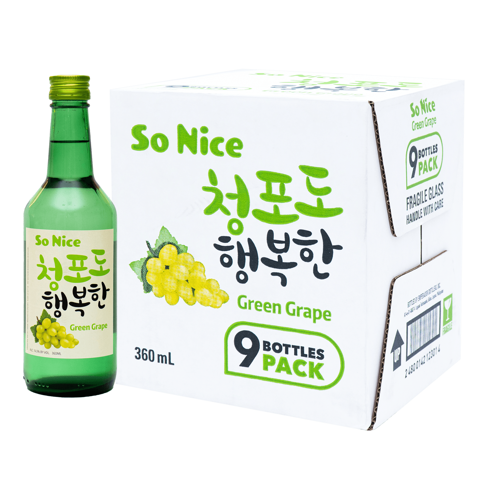 So Nice Green Grape Soju 360ml 9-Pack